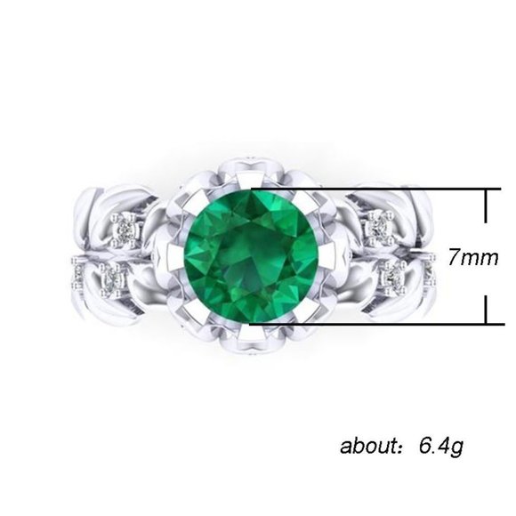 Handmade Round Green Emerald 925 Silver Ring for Women, FB16FA1025 - Picture 6 of 7